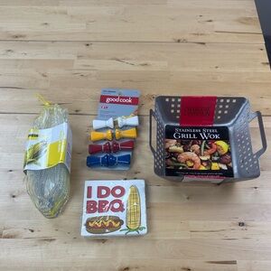 Stainless Steel Grill Wok, Corn on the Cob Accessories & Napkins Summertime BBQ
